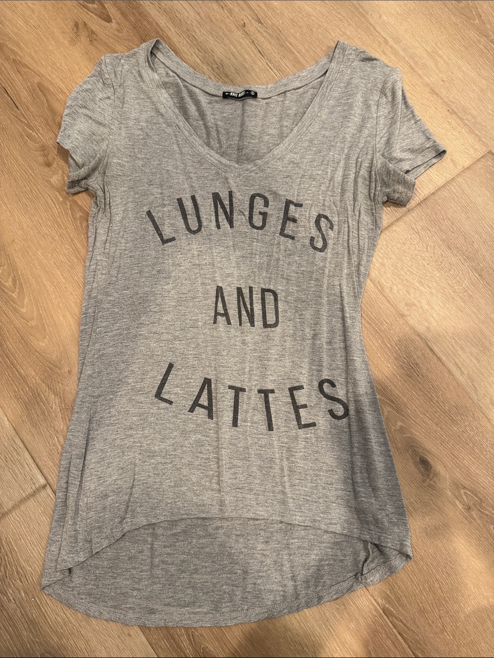Lunges and Lattes V-Neck Tee - Grey